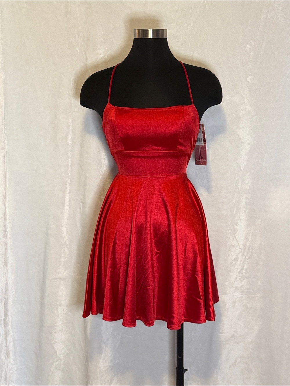 Emerald Sundae Red Satin Mini Dress with Spaghetti Straps